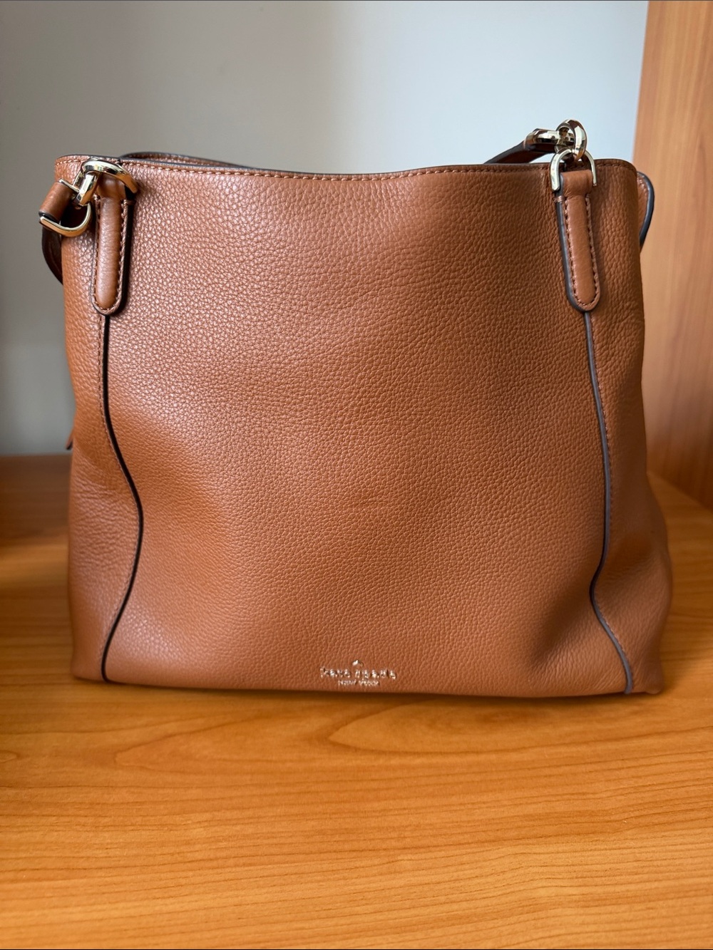 Kate Spade Jackson Triple Compartment Brown Pebbled Leather Shoulder Bag  NWT